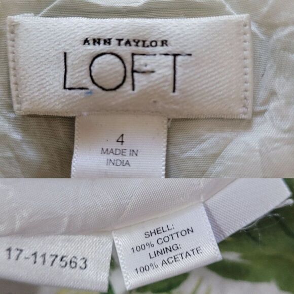 Ann Taylor Loft Dress Cotton Sleeveless Surplice Aline Floral Rosette Green Sz 4 - Picture 3 of 10